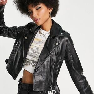 Barney's Originals Tall real leather cropped biker jacket